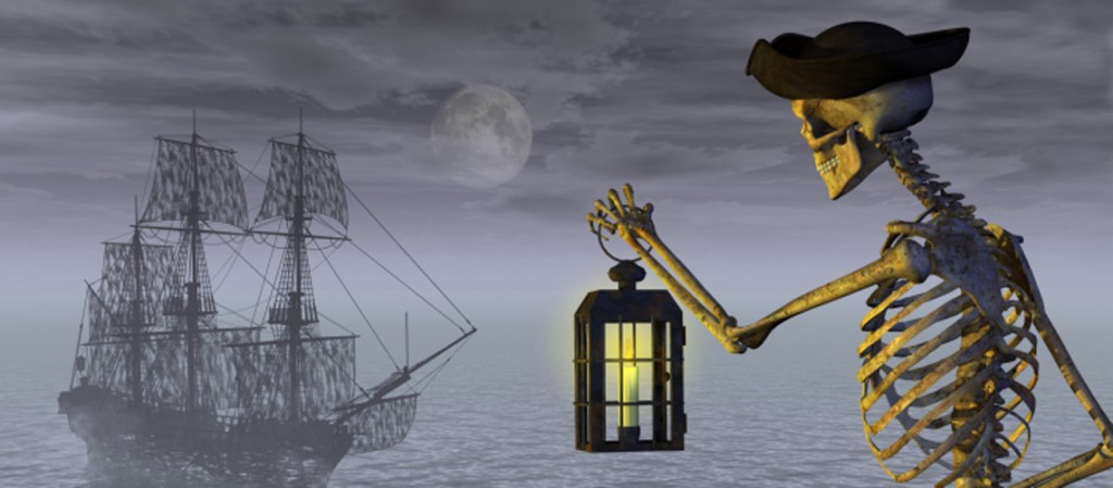 Skeleton Pirate with Ghost Ship