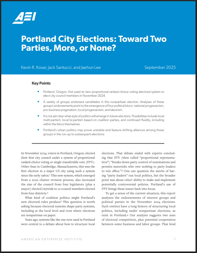 Portland City Elections: Toward Two Parties, More, or None?