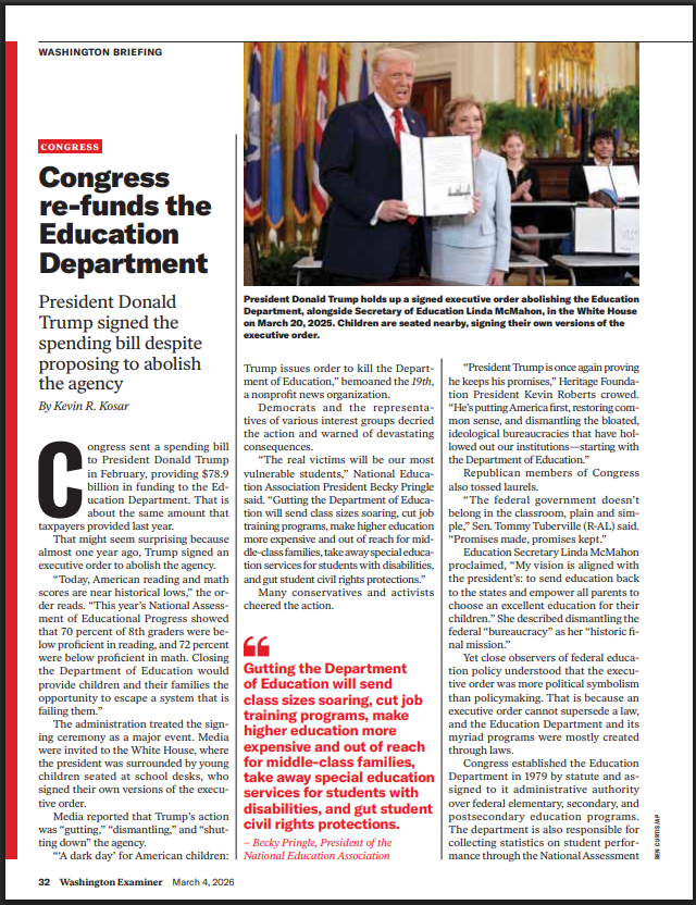 Congress re-funds the Education Department