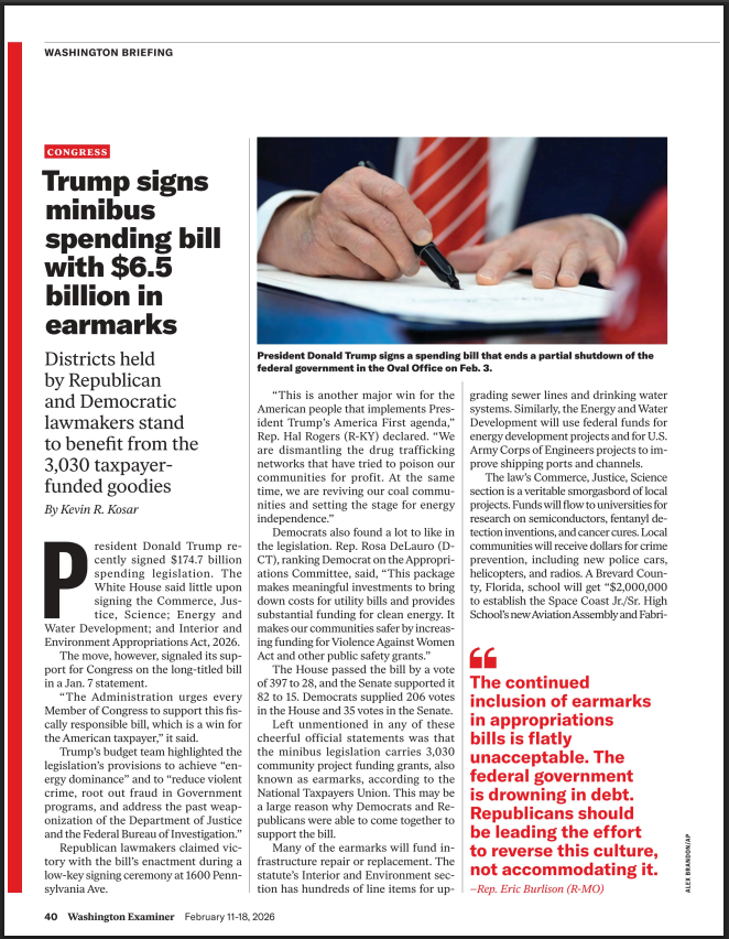 Trump Signs Minibus Spending Bill with $6.5 Billion in Earmarks